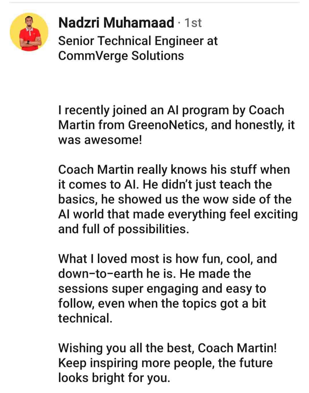 6 GreenoNetics ChatGPT Co-Pilot DeepSeek Claude AI CommVerge Solutions Client Testimonial Nadzri